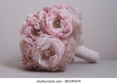 Handmade Brooch Bouquet / Fabric Wedding Bouquet / Silk Flower Style Cabbage Roses With Rhinestone And Pearl Brooches / Shabby Chic Bouquet