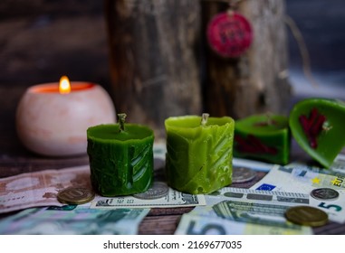 
handmade candles with fehu runes