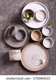 Handmade Ceramic Craft Ware On A Gray Background