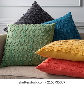 Handmade chevron pattern cushion cover. - Shutterstock ID 2160735339