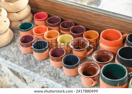 handmade clay pottery at local market in cyprus