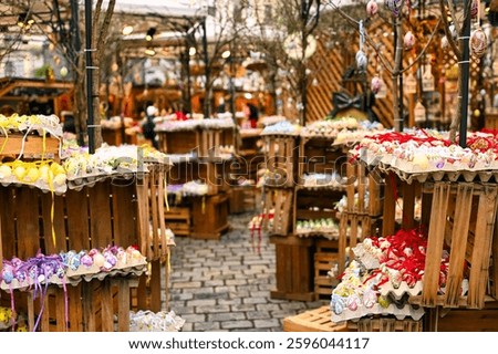 Handmade colorful and painted Easter eggs ,market in Vienna,Austria