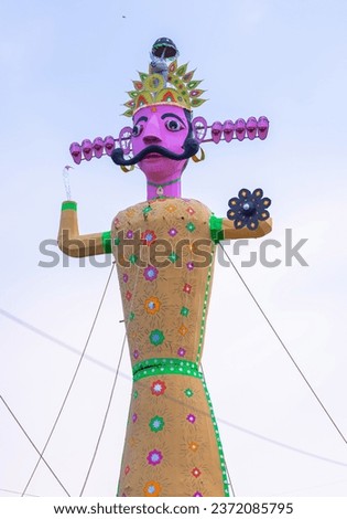 Handmade colorful Ravan sculpture during Dussehra festival in India. 