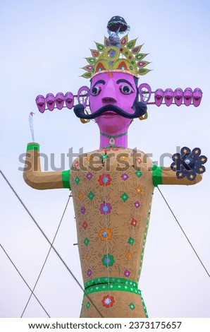 Handmade colorful Ravan sculpture during Dussehra festival in India. 