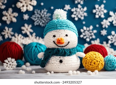 handmade crochet hook wool cross stitch christmas snowman landing page wallpaper crochet decoration - Powered by Shutterstock