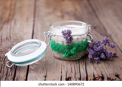 Handmade DIY Natural Sugar Body Scrub With Lavender And Coconut Oil