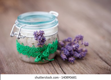 Handmade DIY Natural Sugar Body Scrub With Lavender And Coconut Oil