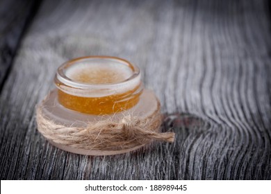 Handmade DIY natural sugar lip scrub with honey and coconut oil