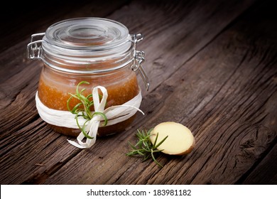 Handmade DIY Natural Sugar And Salt Body Scrub With Ginger, Rosemary, Almond And Coconut Oil