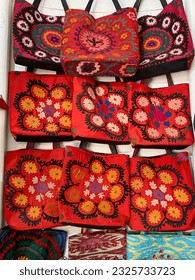 handmade embroidered bags in uzbekistan market - Shutterstock ID 2325733723