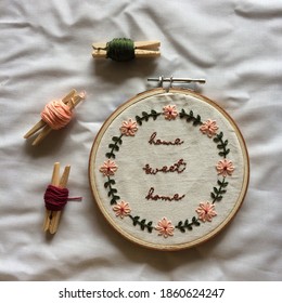 Handmade Embroidery Hoop Art Home Sweet Home