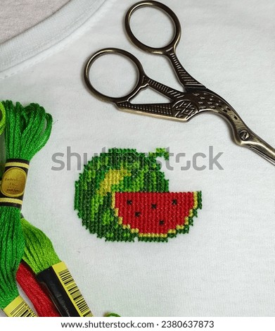 Handmade embroidery.Traditional watermelon from Ukrainian city of Kherson 