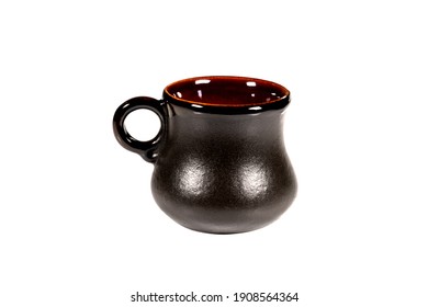 Handmade empty clay cofee cup  isolated on white background