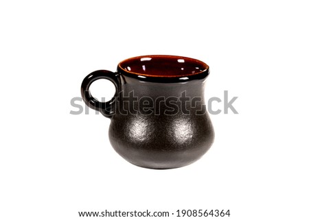 Handmade empty clay cofee cup  isolated on white background