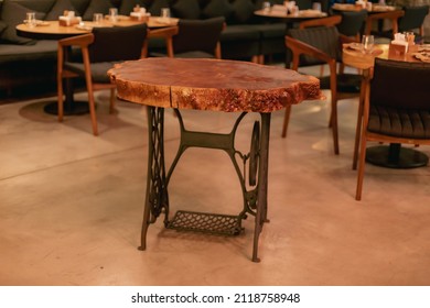 Handmade Epoxy Resin Round Wood Table. Reclaimed Wood Furniture And Live Edge Table Made From Fallen Trees