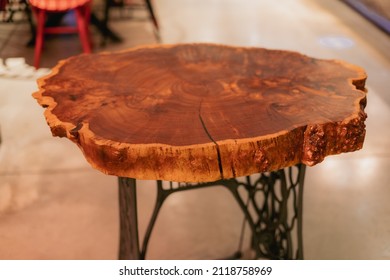 Handmade Epoxy Resin Round Wood Table. Reclaimed Wood Furniture And Live Edge Table Made From Fallen Trees