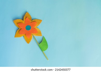 Handmade Flowers From Multi-colored Paper For Mother's Day, Women's Day On March 8, Birthday. Creativity And Leisure Of The Child. Flower For Craft Or Postcard. DIY. Space For Text