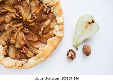 Handmade Fruit Galette On A Wooden Table. Sweet Pastries 