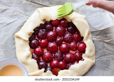 Handmade Fruit Galette On A Wooden Table. Sweet Pastries 