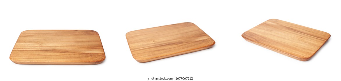 Handmade hardwood pine wooden cutting board new isolated on white background. flat ray.