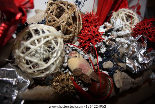 Handmade Homemade Christmas Decorations Made Wood Stock Photo