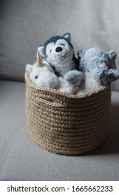 Handmade Knitted Basket Made Of Jute Rope And Twine For Toys