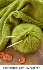 Handmade Knitted Scarf Made From Green Angora Wool