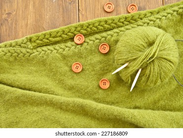 Handmade Knitted Scarf Made From Green Angora Wool