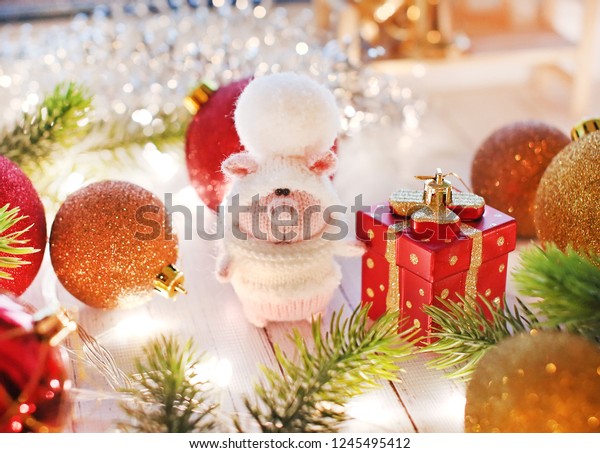 Handmade Knitted Toy Christmas Pig White Stock Photo Edit Now