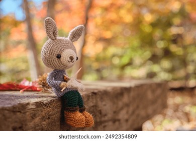 Handmade knitted toy. cute and small animal Amigurumi doll.knitting - Powered by Shutterstock