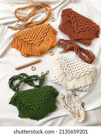 Handmade Macrame Sling Bag In Earthy Color