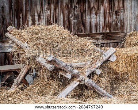 Handmade manger in a barn setting