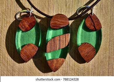 Handmade Merbau Hardwood Jewellery  With Green Epoxy Resin