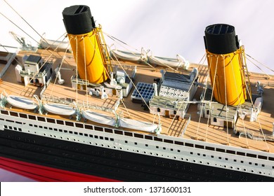 Handmade model of Titanic. Beautiful Handmade model of Titanic isolated on white background. 
