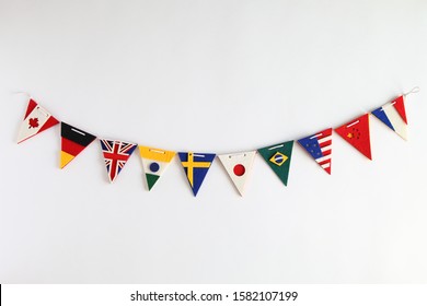 Handmade National Flags Garland on white