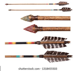 Handmade native American replica arrows with flint arrowheads isolated on white