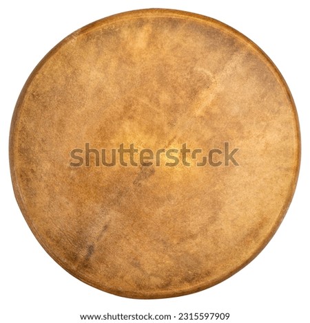 handmade, native American style, shaman frame drum covered by goat skin isolated on white