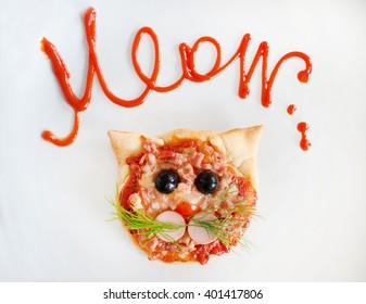 Handmade Pizza In The Form Of Cat.