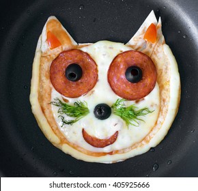 Handmade Pizza In The Form Of Cat.