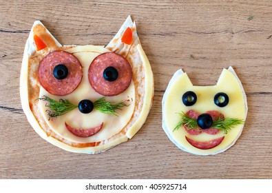 Handmade Pizza In The Form Of Cat.