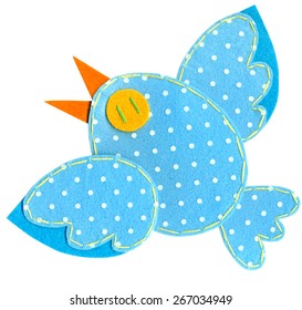 Handmade polka dot felt bird. Blue singing and flying bird. - Powered by Shutterstock