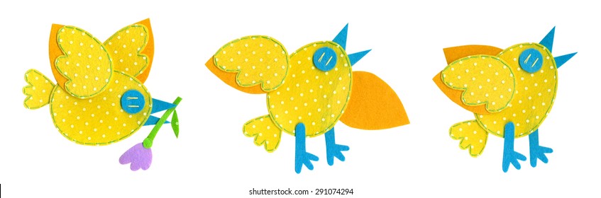 Handmade polka dot felt yellow bird set. - Powered by Shutterstock