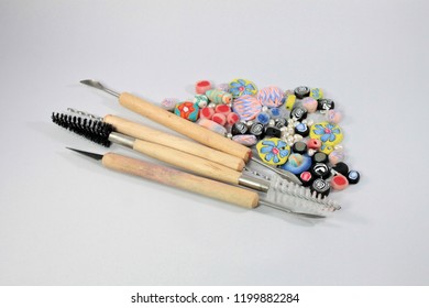 Handmade Polymer Clay Beads And Sculpting Tools.