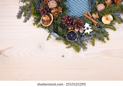 Handmade production Christmas wreaths for an advent. Copy space,top view, Czechia. Europe