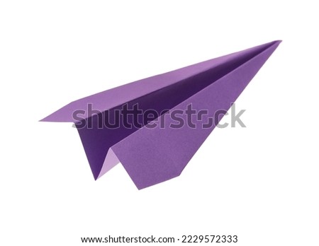 Handmade purple paper plane isolated on white