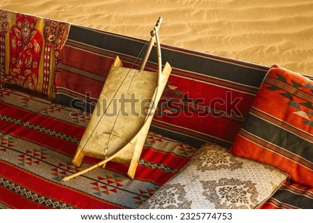 Handmade Rababa musical instrument in a bedouin tente in the desert Wadi Rum