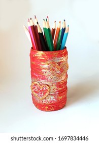 Handmade Red Pencil Holder With Hearts