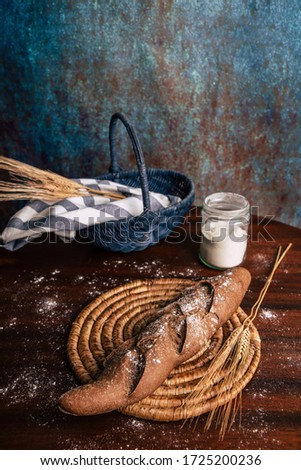 Similar – Image, Stock Photo Bread and flour on a rustic wooden background