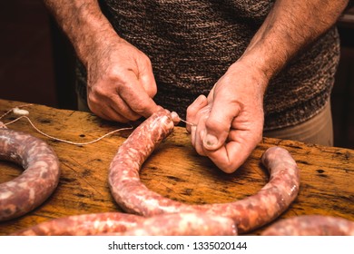 Handmade sausage preparation, Argentine tradition, Pampas, Patagonia - Shutterstock ID 1335020144