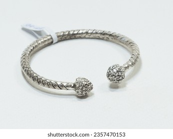 Handmade silver bangle on white background, Hmong Silver bracelet